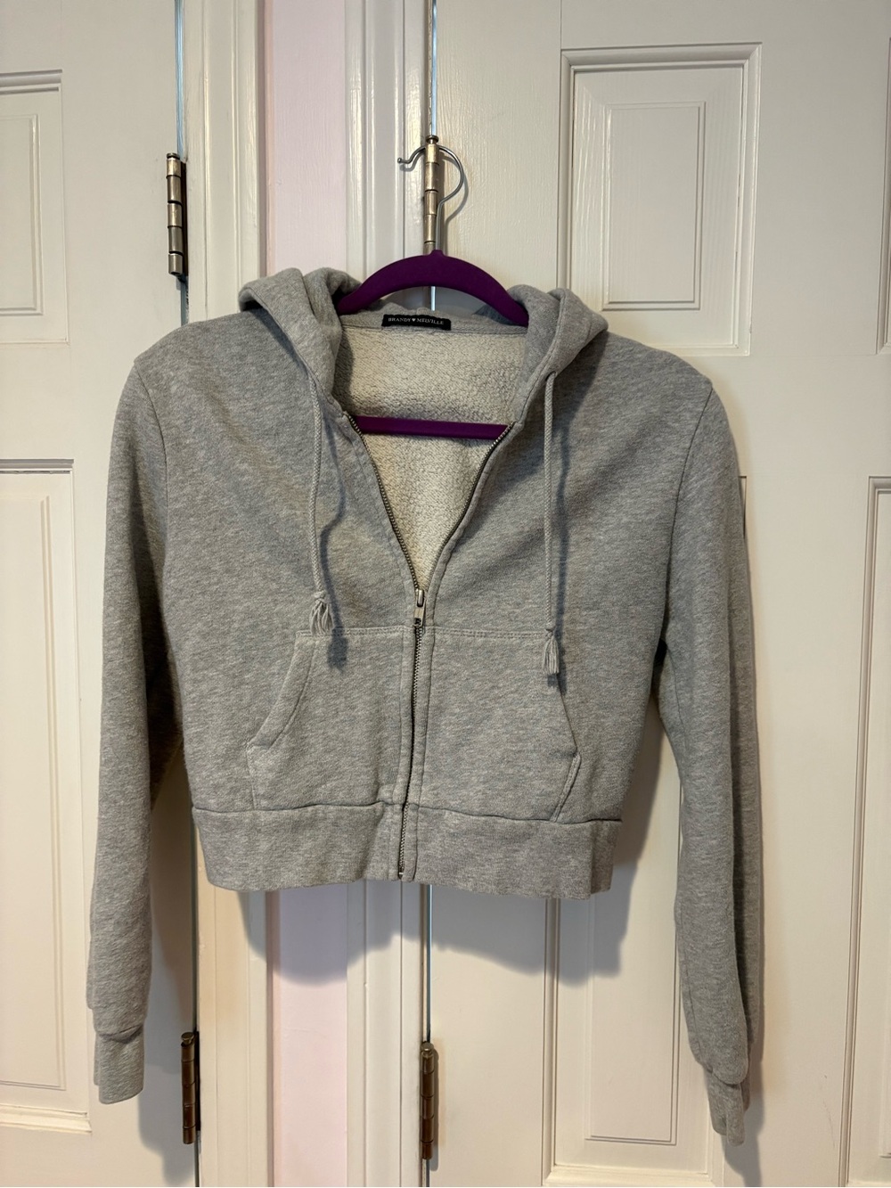 Brandy Melville Light Gray Cropped Hoodie
